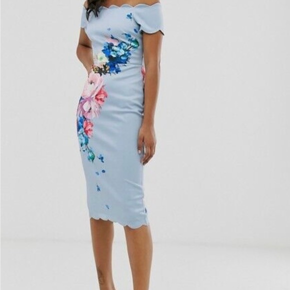 Ted Baker London Hailly bardot dress in raspberry ripple print,size:2,bodycon - Picture 6 of 15